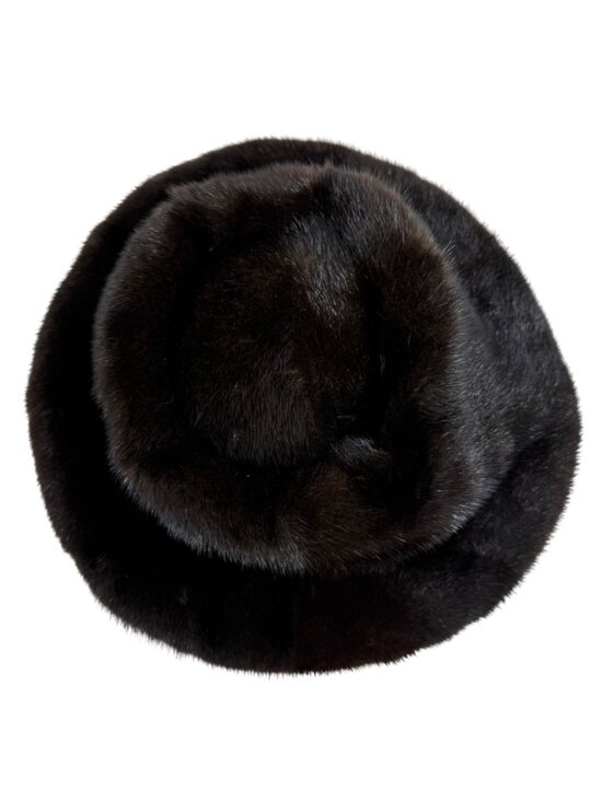 Luxury Vintage Black Genuine Mink Fur Bucket Cloche Hat Satin Lining main image 5